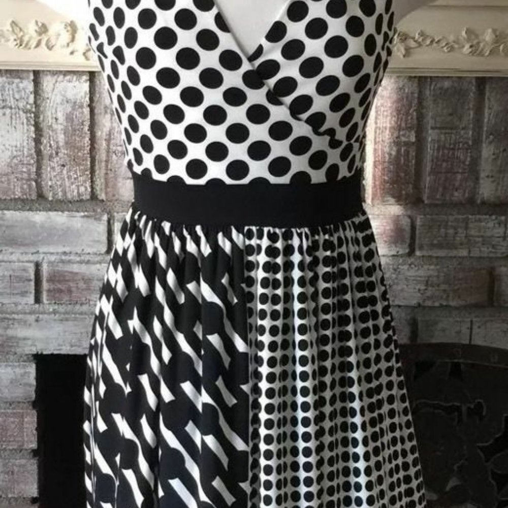 BOSTON PROPER Womens BLACK WHITE DOT Career Casual Cocktail Empire Dress Sz 8 - Picture 5 of 5